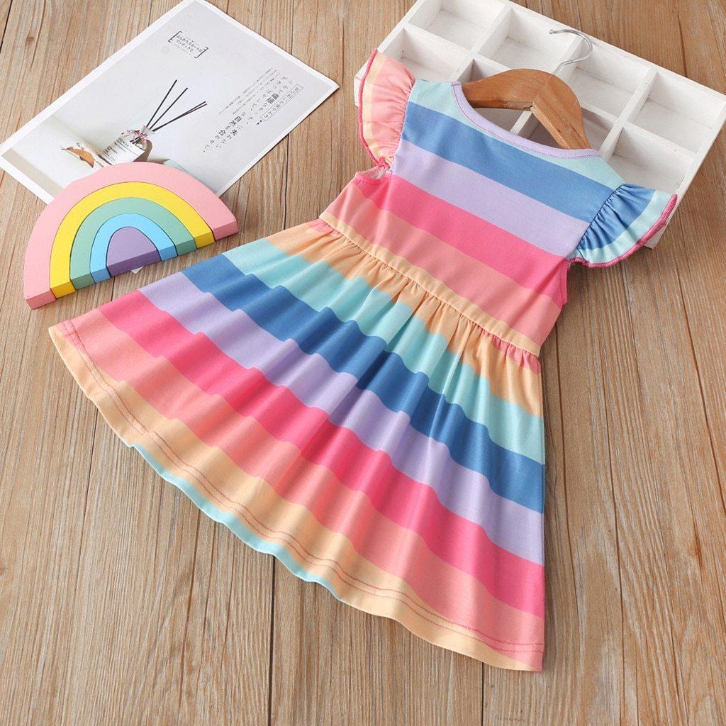 Robes de princesse pour enfants, robes de bébé arc-en-ciel en coton, robes de soirée pour filles, pour toutes les occasions