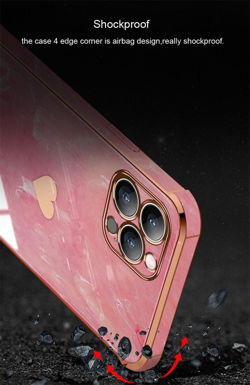 Étui Souple Antichoc de Luxe pour iPhone 13 12 11 Pro Max XS XR X R 8 7 Plus iPhone12 12Pro iPhone11 Housses Texture Marbre Étui de Téléphone de Luxe Motif Cœur Latéral Mignon Petit Étui Souple Antichoc de Protection Complète de l'Objectif pour iPhone