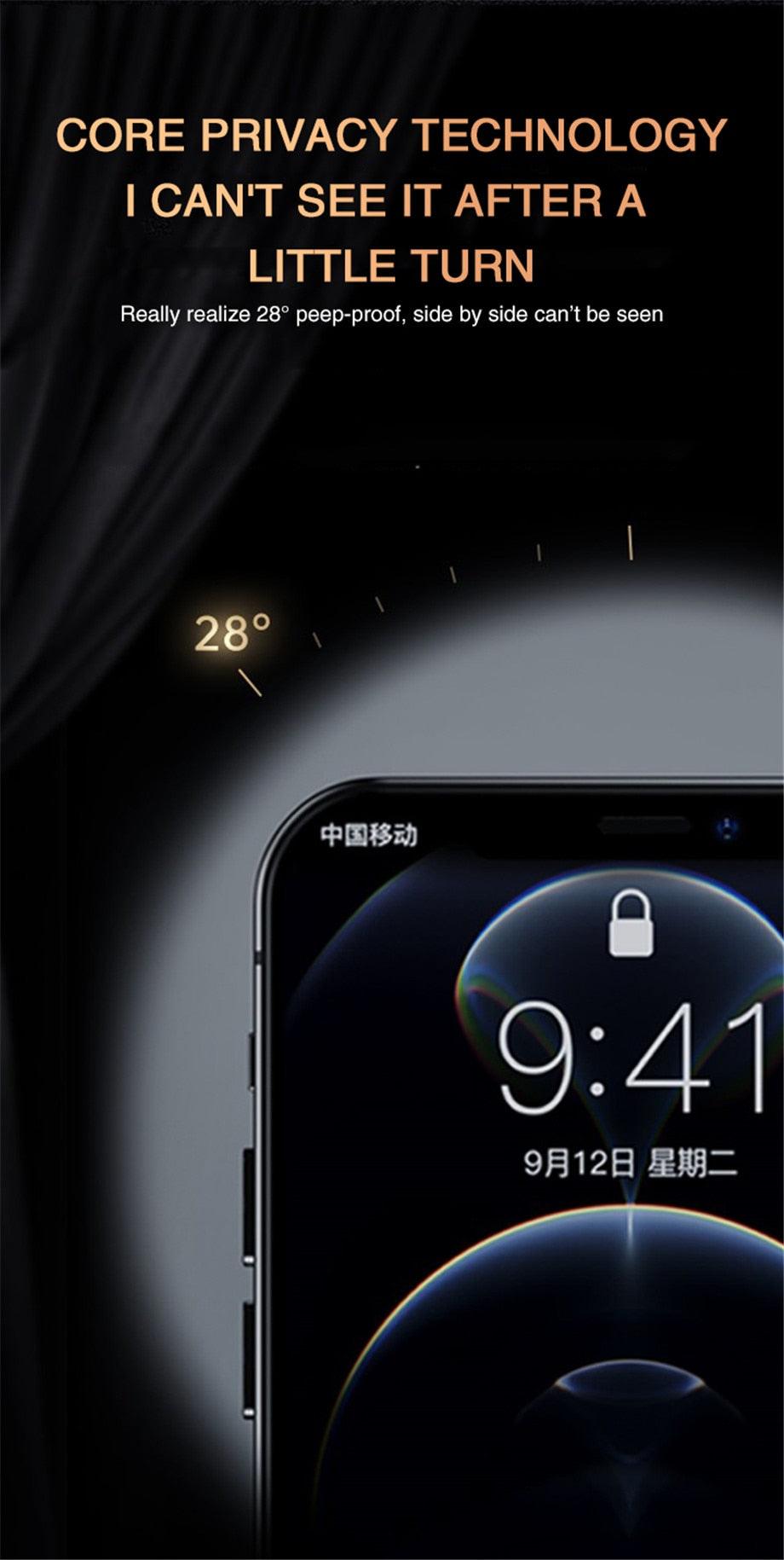 Protection d'écran anti-espion pleine couverture pour iPhone 11 12 13 PRO MAX Verre de confidentialité pour iPhone 14 Pro 8 Plus XS Max XR Verre trempé anti-espion Protecteur d'écran de confidentialité pour iPhone