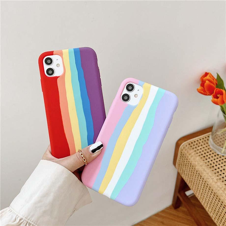 Coque en silicone de luxe arc-en-ciel pour iPhone 11 X Xr Xs Max Coque 12 11 Pro Max 6 6s 7 8 Plus Moderne Antichoc Coloré Coque Arrière en Silicone Souple Couverture Arrière Arc-en-ciel