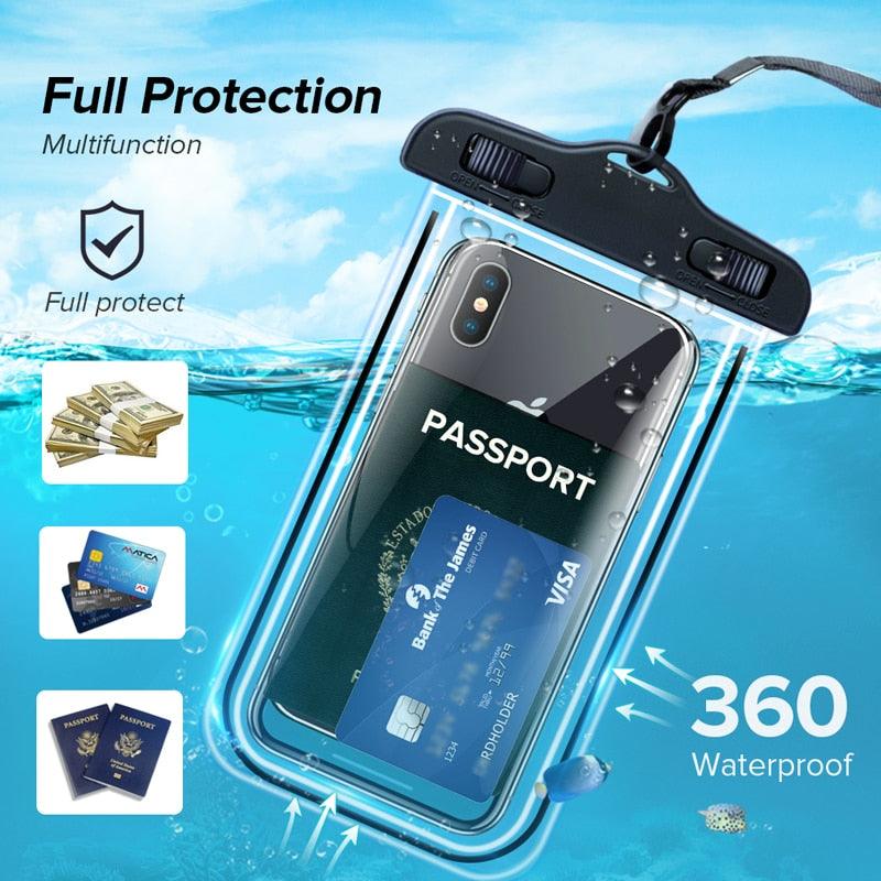 Étui universel étanche pour téléphone Housse de protection submersible pour iPhone 13 12 11 Pro Max X Xs 8 Pochette étanche pour téléphone Noir Housse sous-marine