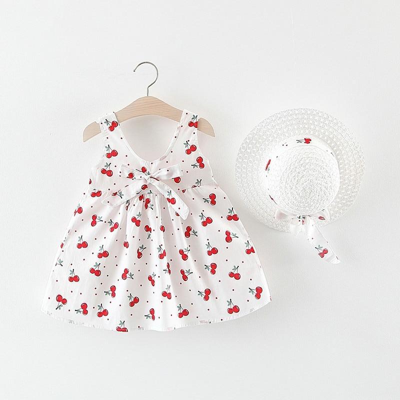 Robe d'été sans manches à imprimé floral pour bébé fille, idéal pour les fêtes d'anniversaire, modèle princesse avec chapeau, design moderne et élégant pour enfants de 6 à 24 mois