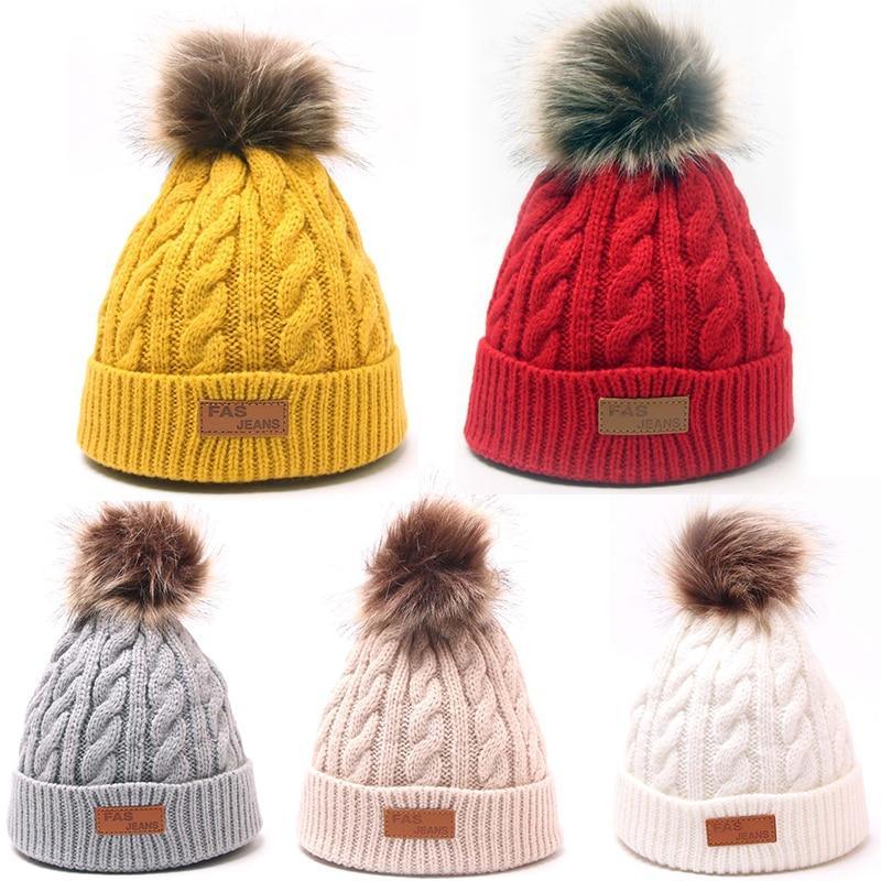 Bonnet bébé moderne chaud avec pompon - Chapeau pour enfants tricoté mignon pour filles, élégant pour l'hiver