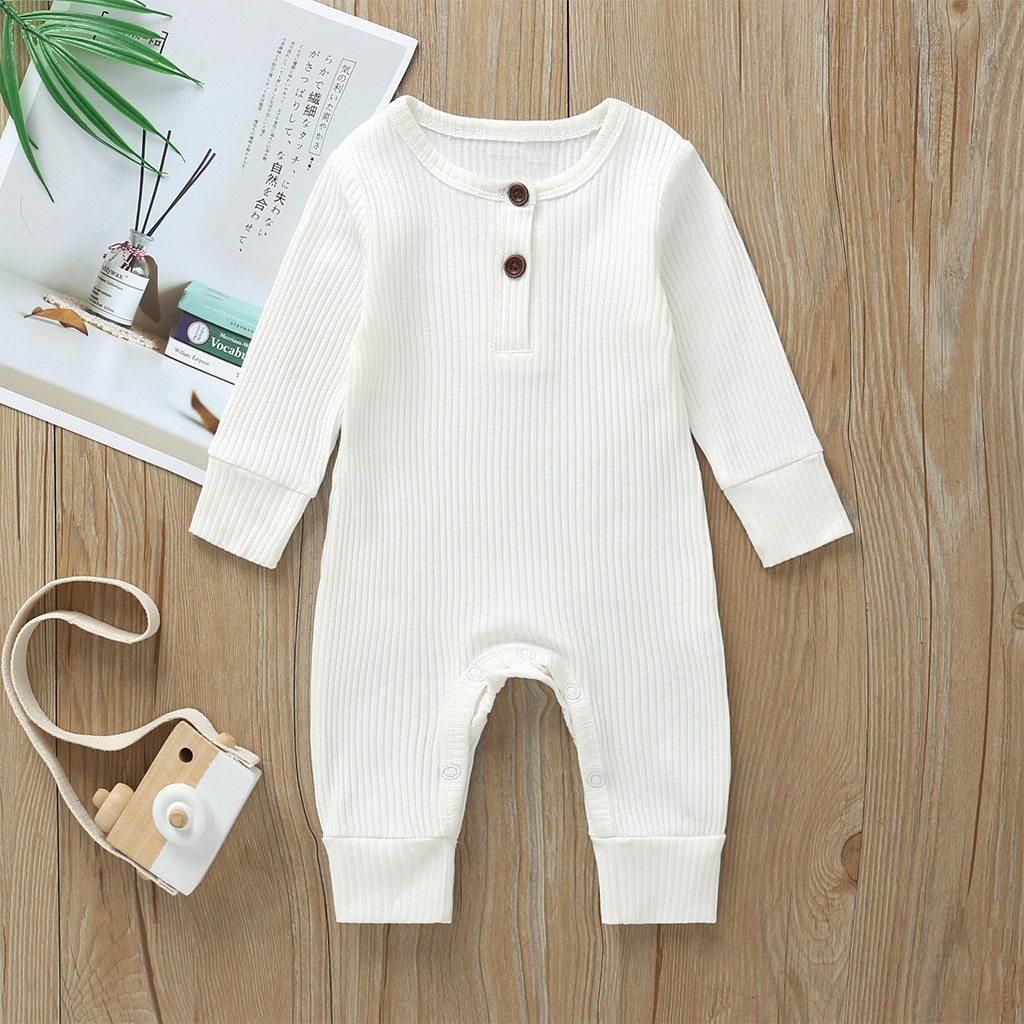 Vêtements bébé garçon et fille, une pièce en tricot uni à manches longues, barboteuse salopette au design classique