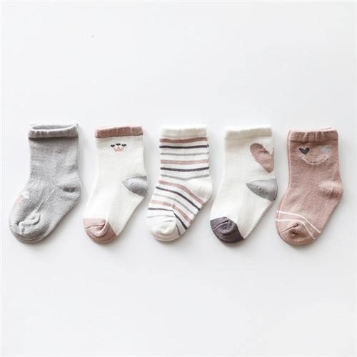 Lot de 5 paires de chaussettes en coton pour bébé, filles ou garçons, automne hiver, pour nourrissons et tout-petits