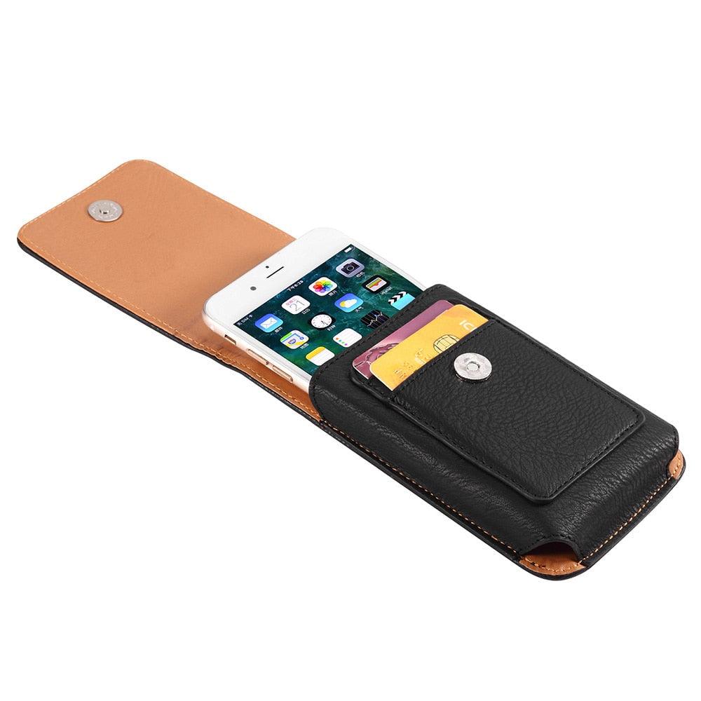 Étui universel en cuir pour iPhone Étui vertical en cuir PU pour hommes avec clip ceinture pour iPhone Sac banane avec clip ceinture pour téléphone portable de 3,5 à 6,3 pouces Housse de téléphone