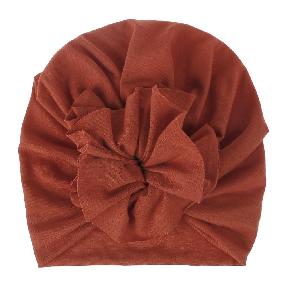 Turban pour bébé fille en coton tricoté, fait main avec fleur plissée, style élégant