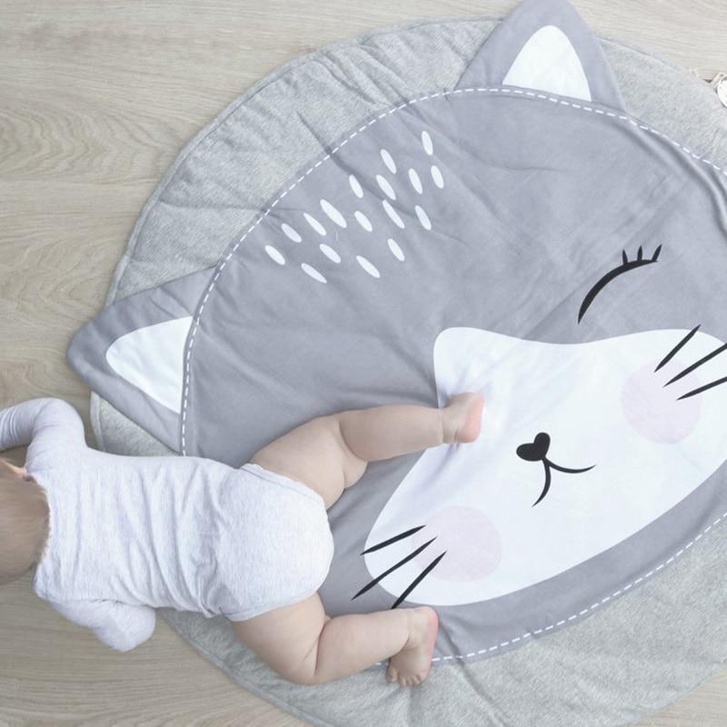 Tapis de jeu pour bébé en coton, tapis rampant pour nouveau-né et nourrisson, tapis de jeu rond avec motif animal, tapis de sol pour chambre d'enfant, pour dormir