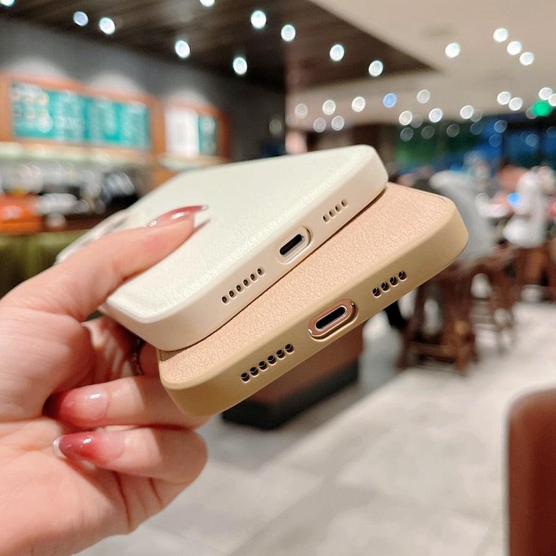Étui en cuir mince et tendance avec protection intégrale, étui texturé en cuir de luxe pour iPhone 11 12 13, coque souple antichoc, étui en cuir compatible avec iPhone 12 13 Pro Max, étui de téléphone élégant