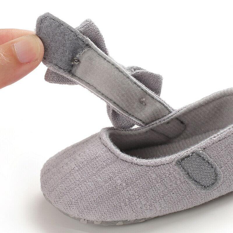 Chaussures Souples Premiers Pas Nœud Papillon Couleur Unie pour Bébé Fille Respirantes