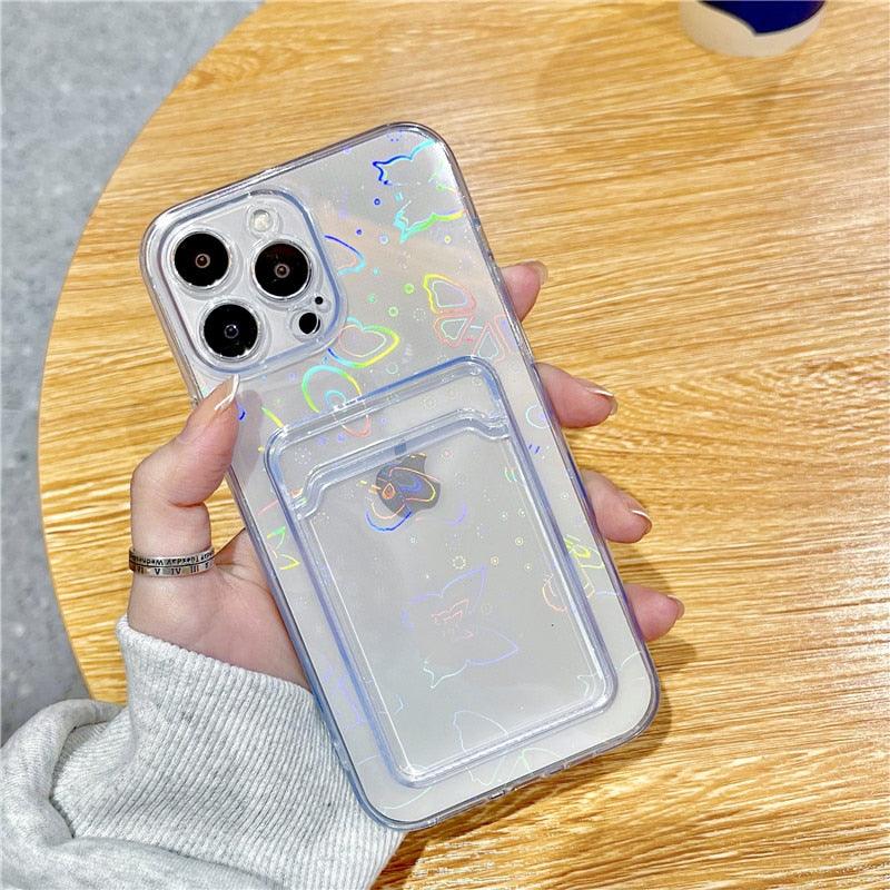 Étui Souple Transparent Unique pour iPhone 13 11 12 Pro Max avec Porte-Cartes et Dégradé, Couleurs Magnifiques, Protection Antichute