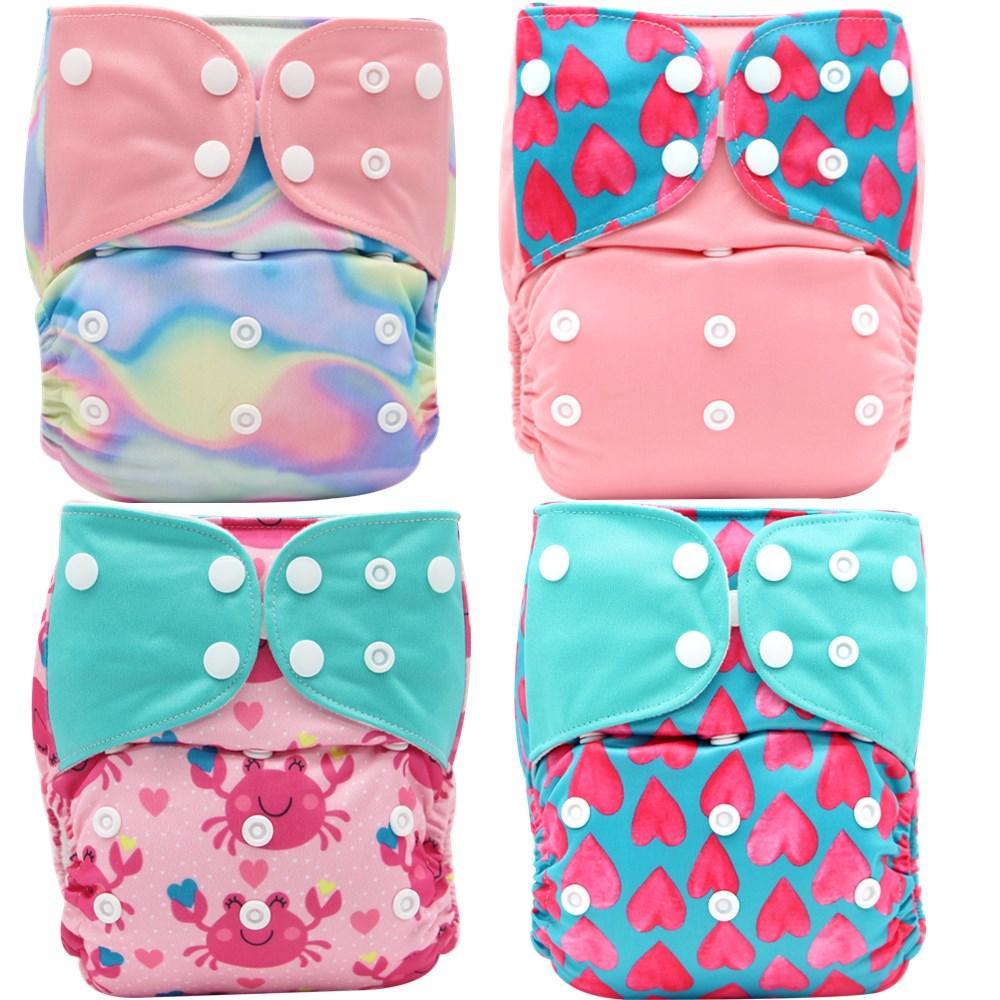 Lot de 4 couvre-couches lavables, écologiques et réglables pour bébés et enfants, en tissu imprimé réutilisable