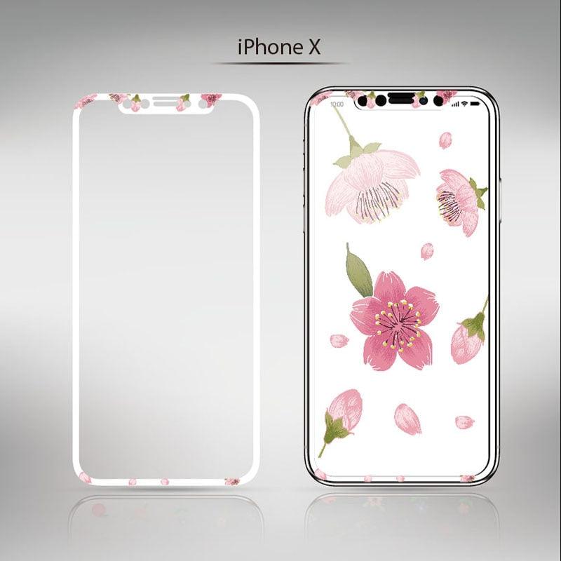 Protecteur d'écran Cartoon Fleurs pour iPhone 13 12 11 Pro Max Bord Souple Verre Trempé pour iPhone XS MAX XR 7 8 PLUS Cadre d'installation facile Mignon Dureté 9H Couverture complète Sans bulles Design Mignon Fleurs de Cerisier Verre pour iPhone