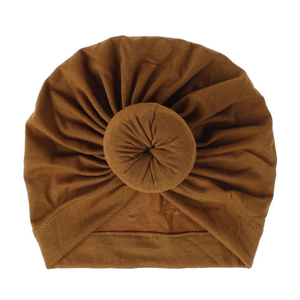 Turban pour bébé fille en coton tricoté, fait main avec fleur plissée, style élégant