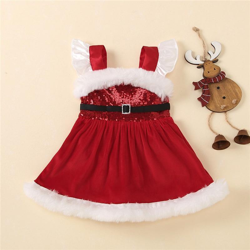 Robe Barboteuse de Noël pour Bébé Filles, Robe Barboteuse à Manches Volantes et Paillettes pour Enfants, Robes pour Fillette dans un Style de Noël Élégant