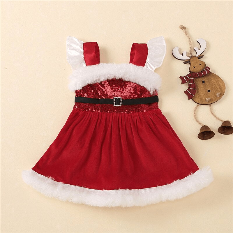 Robe Barboteuse de Noël pour Bébé Filles, Robe Barboteuse à Manches Volantes et Paillettes pour Enfants, Robes pour Fillette dans un Style de Noël Élégant