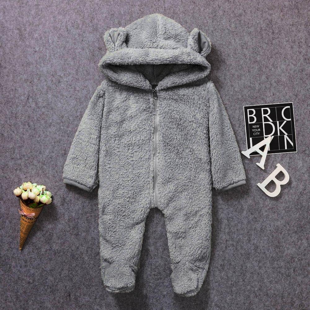 Nouvelle Tendance Hiver Combinaison Bébé Chaude Nouveau-né Garçon Solide Capuche Bébé Barboteuse Manteau Chaud Combinaison Polaire Vêtements d'Extérieur pour Garçons et Filles