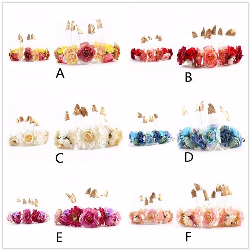 Coiffe de luxe moderne brésilienne en plumes et fleurs pour bébé et maman, bandeau floral européen pour mère et fille