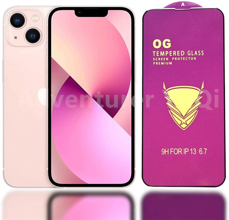 Lot de 3 protections d'écran en verre trempé OG pour iPhone 14 13 12 11 Pro XS Max X XR, avec colle intégrale, bordures incurvées, couverture complète pour iPhone 7 8, protection d'écran en verre pour iPhone