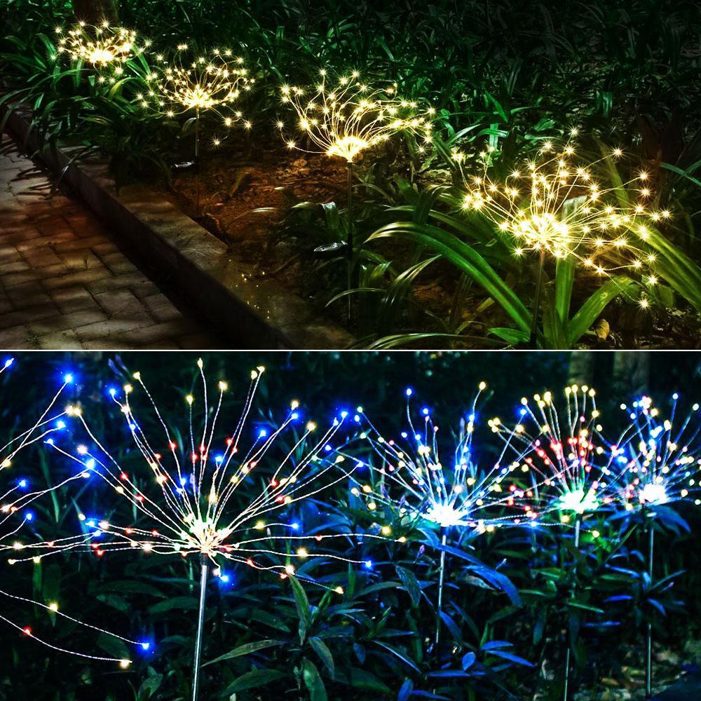 Lampe solaire LED de luxe moderne pour jardin en forme de feux d'artifice d'arbre avec fils de cuivre