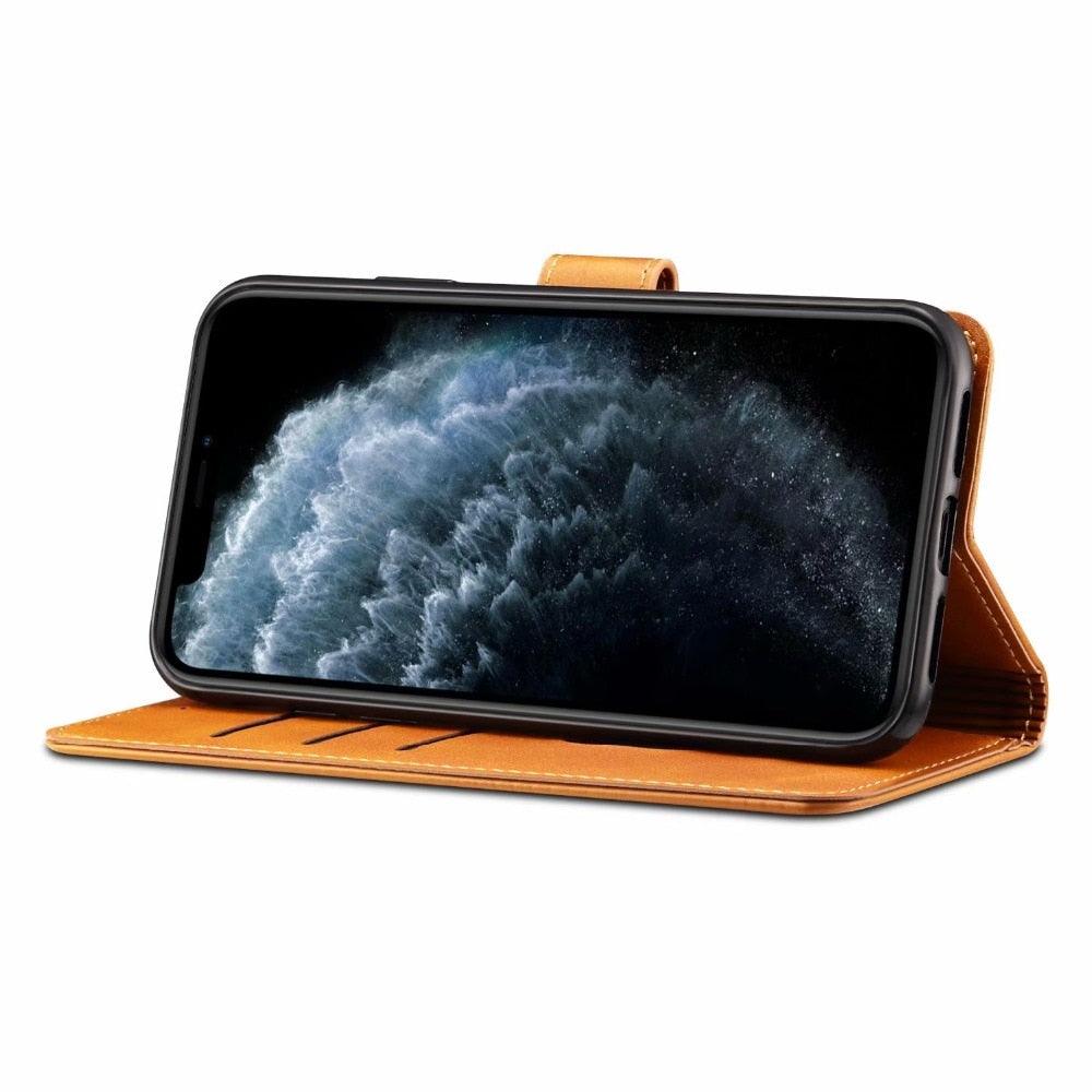 Étui à Rabat Magnétique en Cuir Rouge de Luxe pour iPhone 14 12 13 11 11 Pro Max XR XS Max X, Housse Portefeuille pour iPhone avec Emplacements pour Cartes, Béquille et Boucle Magnétique