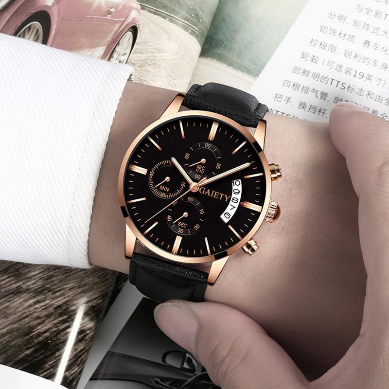 Montres pour hommes Montre bracelet à quartz d'affaires en acier inoxydable et bracelet en cuir pour hommes et garçons