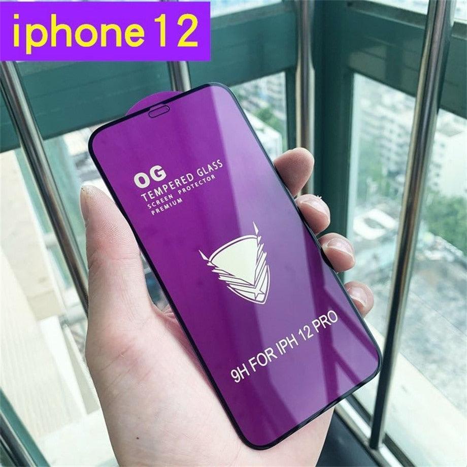 Lot de 3 protections d'écran en verre trempé OG pour iPhone 14 13 12 11 Pro XS Max X XR, avec colle intégrale, bordures incurvées, couverture complète pour iPhone 7 8, protection d'écran en verre pour iPhone