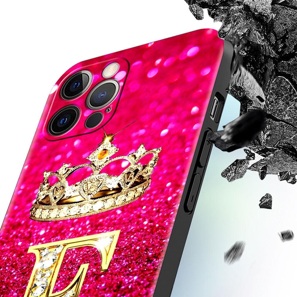 Coque de téléphone à lettres brillantes roses pour Iphone 11 7 Pro Xr X Xs Max 6 6s 8 Plus Paillettes Strass Coque de téléphone Souple Coque antichoc à paillettes scintillantes Coque de protection rose pour femmes