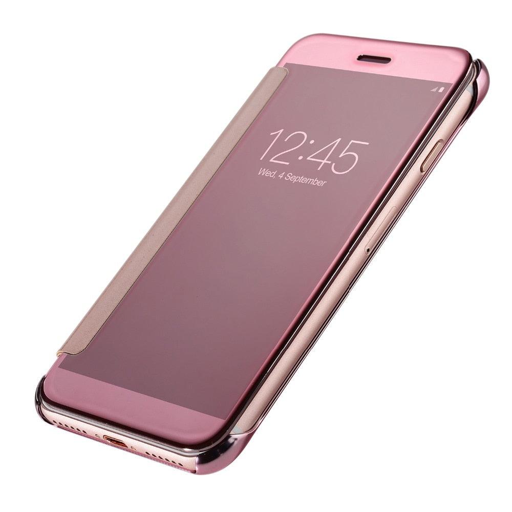 Étui à rabat de luxe pour iPhone, coque pour iPhone 11 12 13 14 avec fenêtres transparentes, miroir, fermeture magnétique simple, étui portefeuille unique et élégant pour iPhone