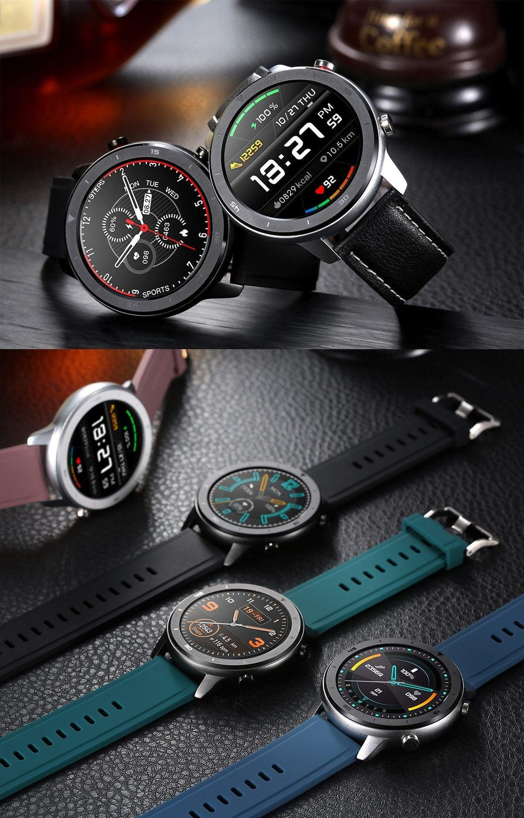 Montre connectée ronde moderne à écran tactile pour hommes, style business de luxe, avec protection étanche IP68 et moniteur de fréquence cardiaque et de tension artérielle, autonomie de 5 jours