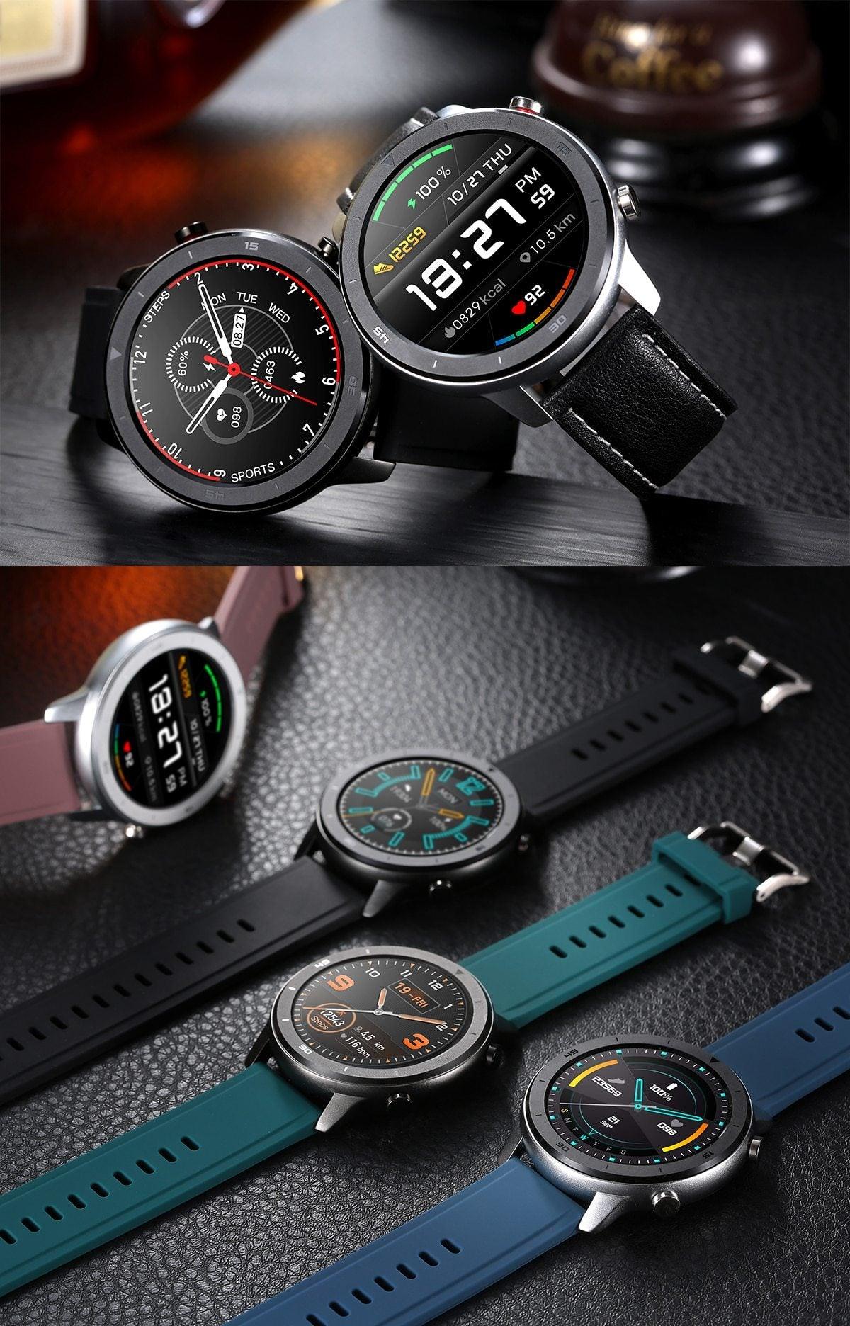 Montre connectée ronde moderne à écran tactile pour hommes, style business de luxe, avec protection étanche IP68 et moniteur de fréquence cardiaque et de tension artérielle, autonomie de 5 jours