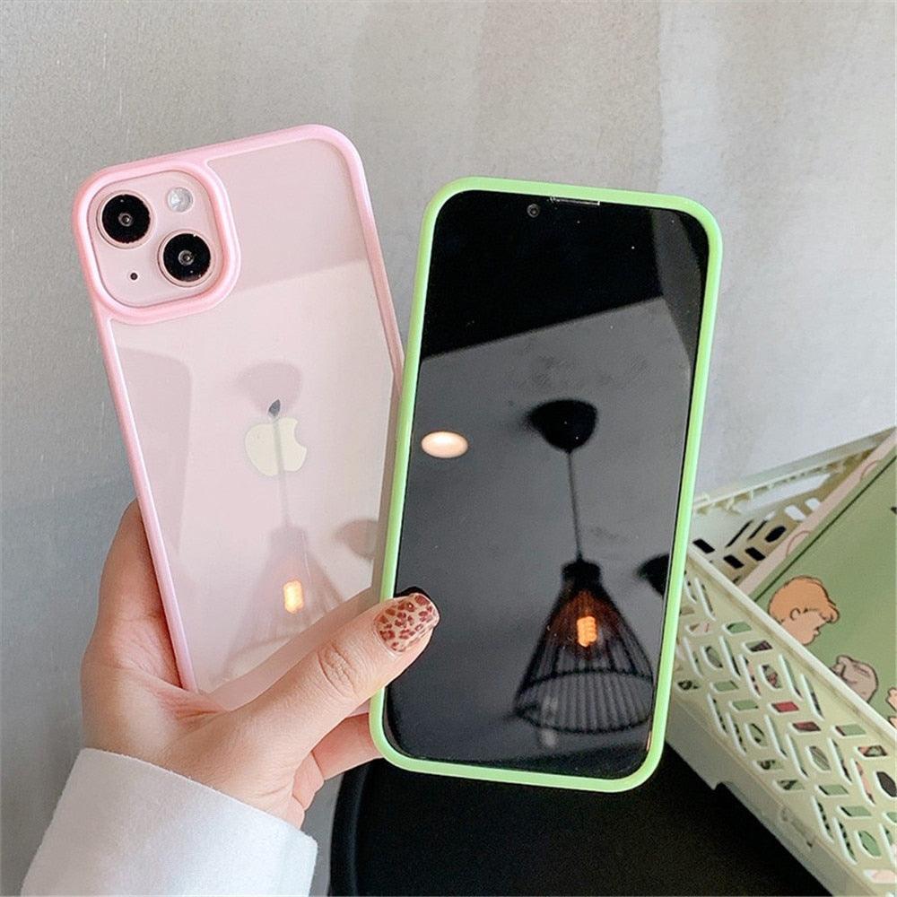 Coque de téléphone unisexe antichoc mignonne en silicone pour iPhone 14 11 12 13 Pro Max, étui de protection arrière transparent coloré en silicone pour iPhone