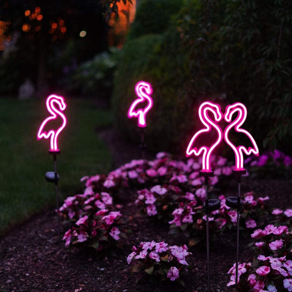 Flamant rose néon lumineux pour pelouse