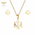 Ensemble collier avec pendentif balance et boucles d'oreilles en acier inoxydable, accessoires de déesse occidentale de la justice, symbole de l'équité, bijoux pour femme