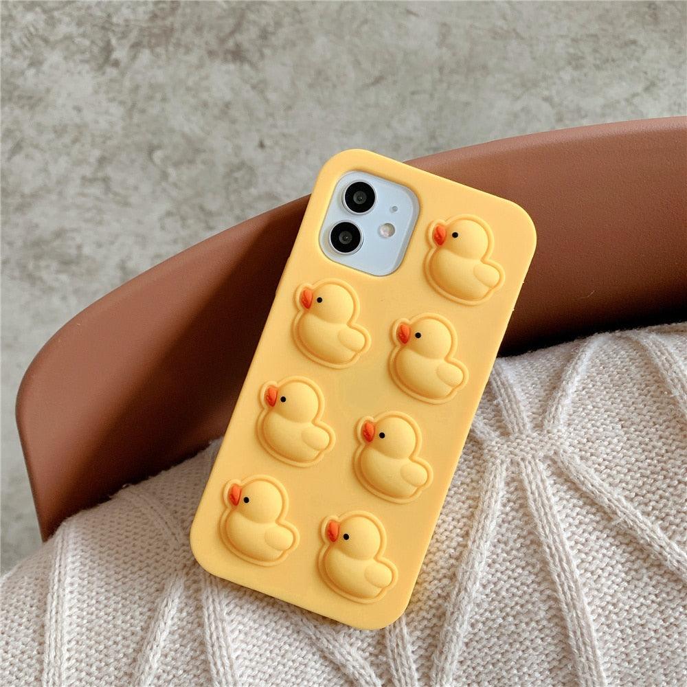 Coque de Téléphone Souple Anti-Stress avec Bulles Canard Mignon pour iPhone 12 11 Pro Max 6 7 8 Plus Xr X Xs Max Se 2020, Housse en Silicone au Design Unique et Élégant pour Petites Filles et Garçons