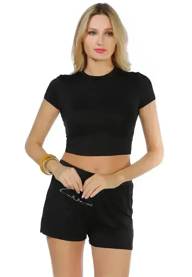 Shorts élastiques en coton uni | Short décontracté confortable -femstylo