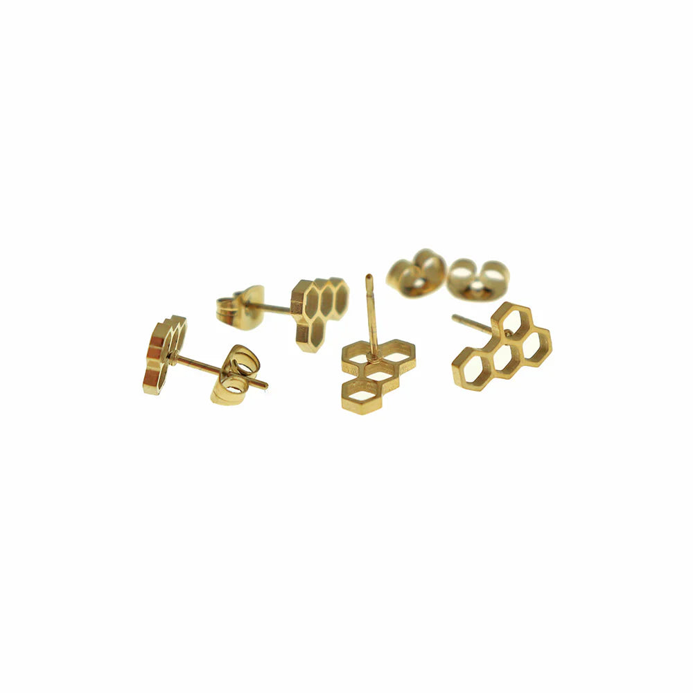 Boucles d'oreilles clous alvéolées dorées