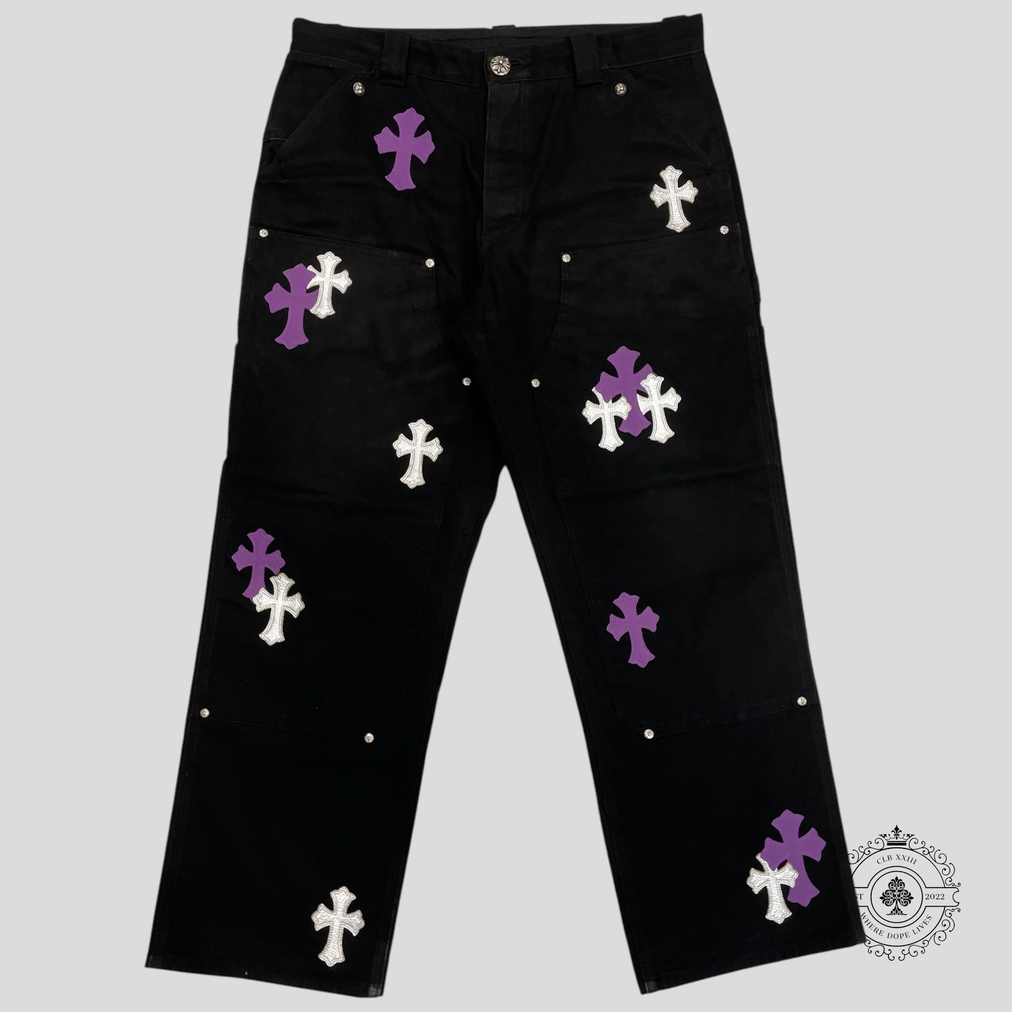 Pantalon de travail Chrome Hearts Double Knee Patch Croix Violette