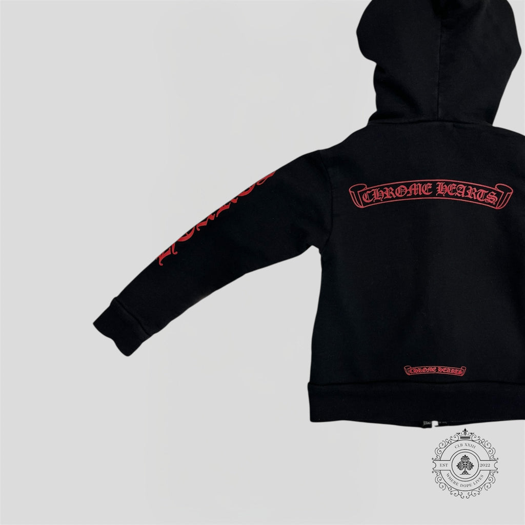 Sweat à capuche zippé enfant Chrome Hearts Scroll Logo Noir/Rouge