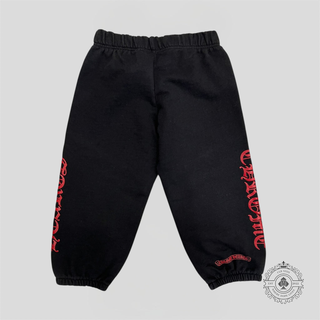Pantalon de survêtement Chrome Hearts Scroll Logo pour enfant, Noir/Rouge