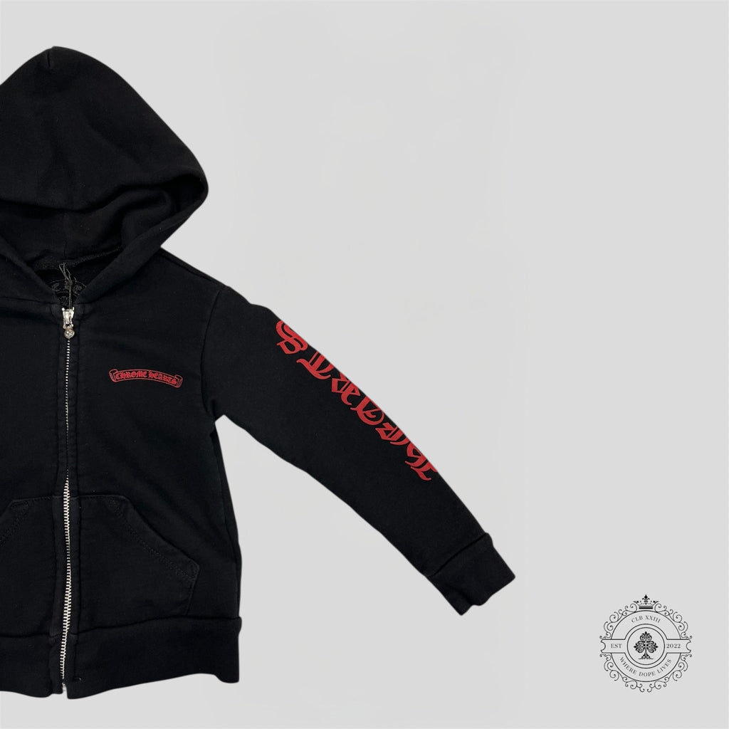 Sweat à capuche zippé enfant Chrome Hearts Scroll Logo Noir/Rouge