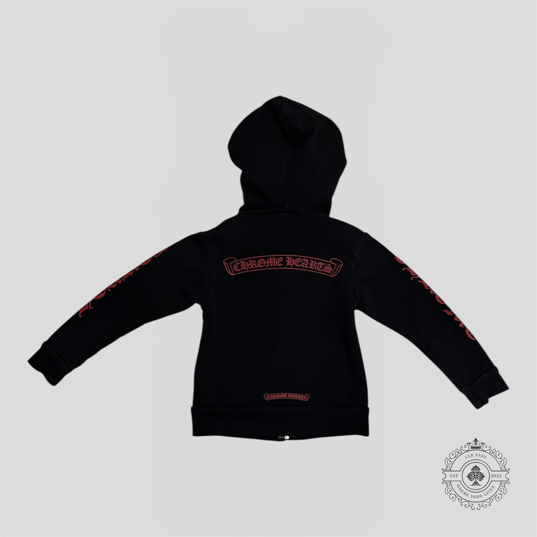 Sweat à capuche zippé enfant Chrome Hearts Scroll Logo Noir/Rouge