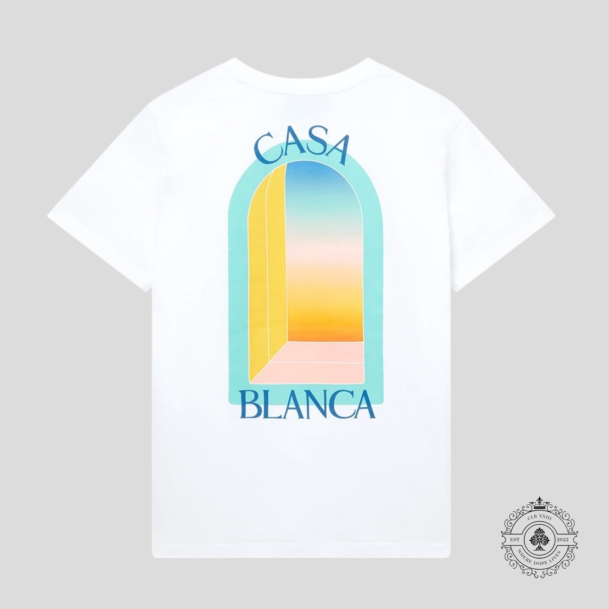 T-shirt Casablanca Gradient Arch Logo blanc et sarcelle