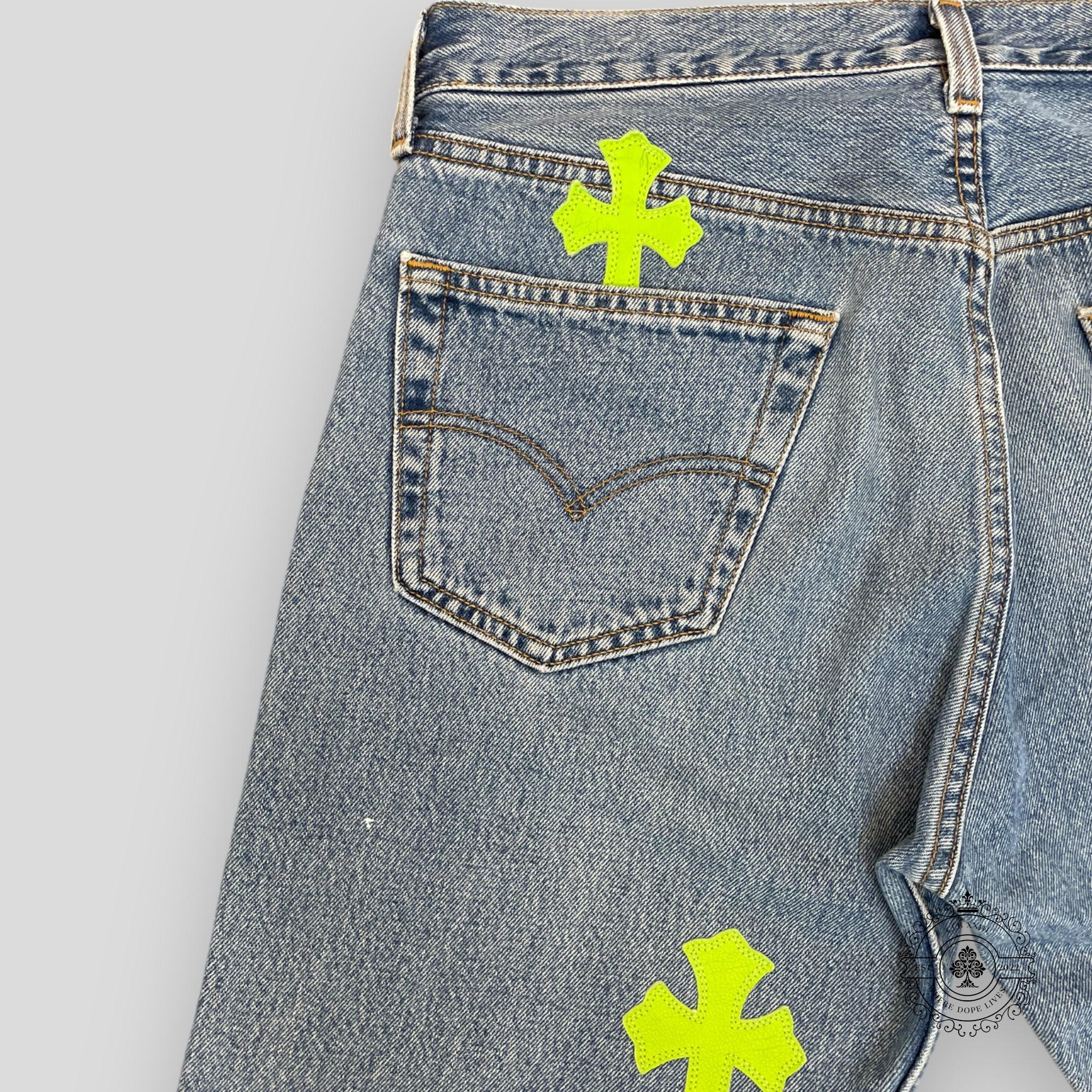 Jeans Chrome Hearts à patchs croisés Vert/Blanc