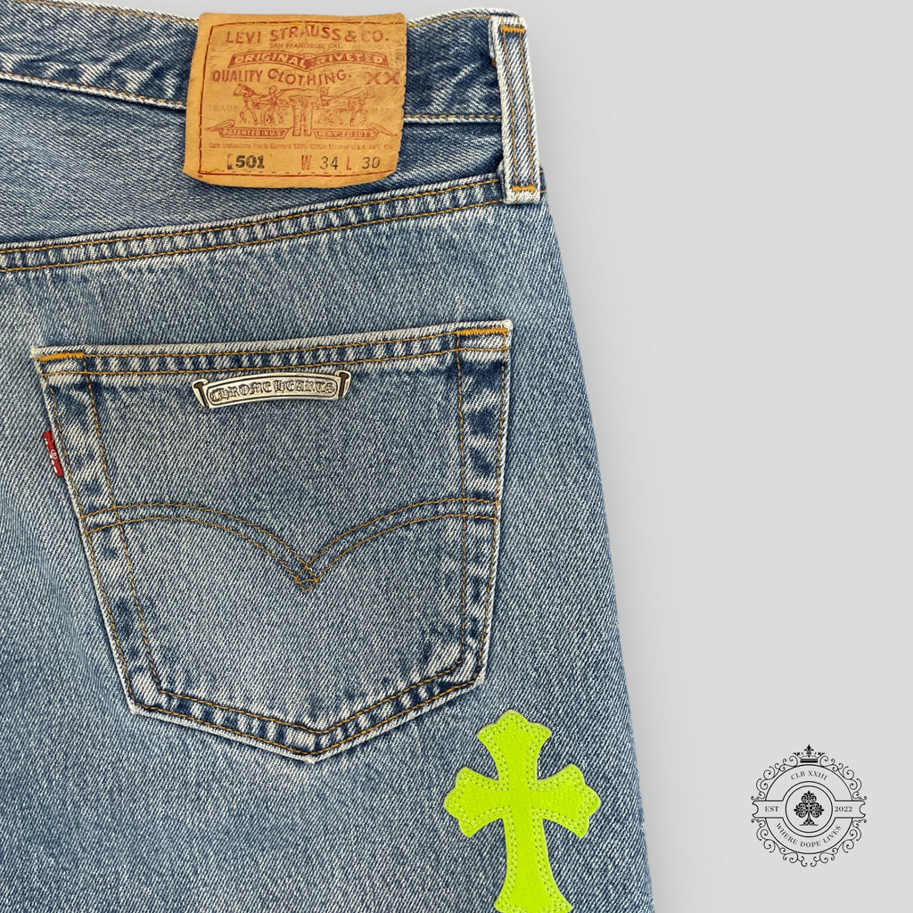Jeans Chrome Hearts à patchs croisés Vert/Blanc