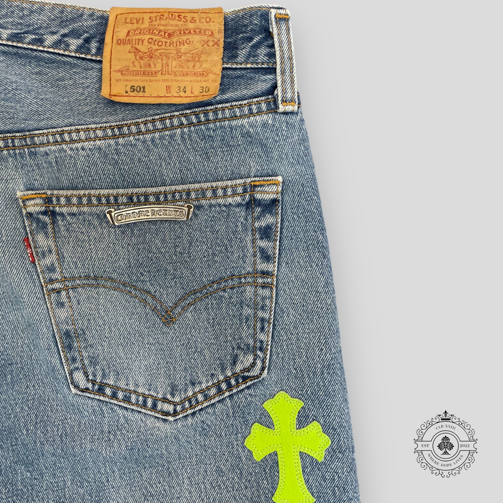 Jeans Chrome Hearts à patchs croisés Vert/Blanc