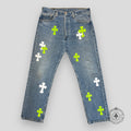Jeans Chrome Hearts à patchs croisés Vert/Blanc