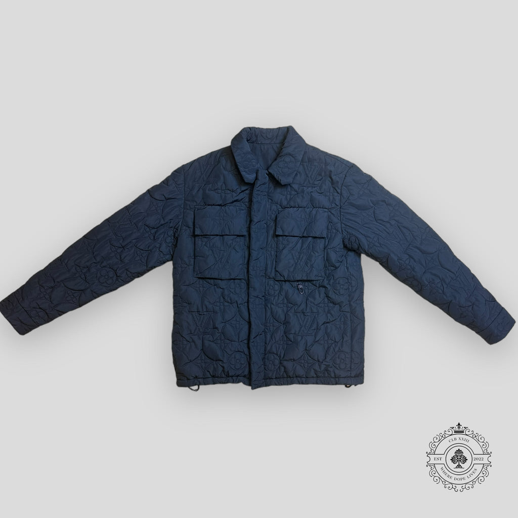 Doudoune Louis Vuitton Monogram embossé bleu marine