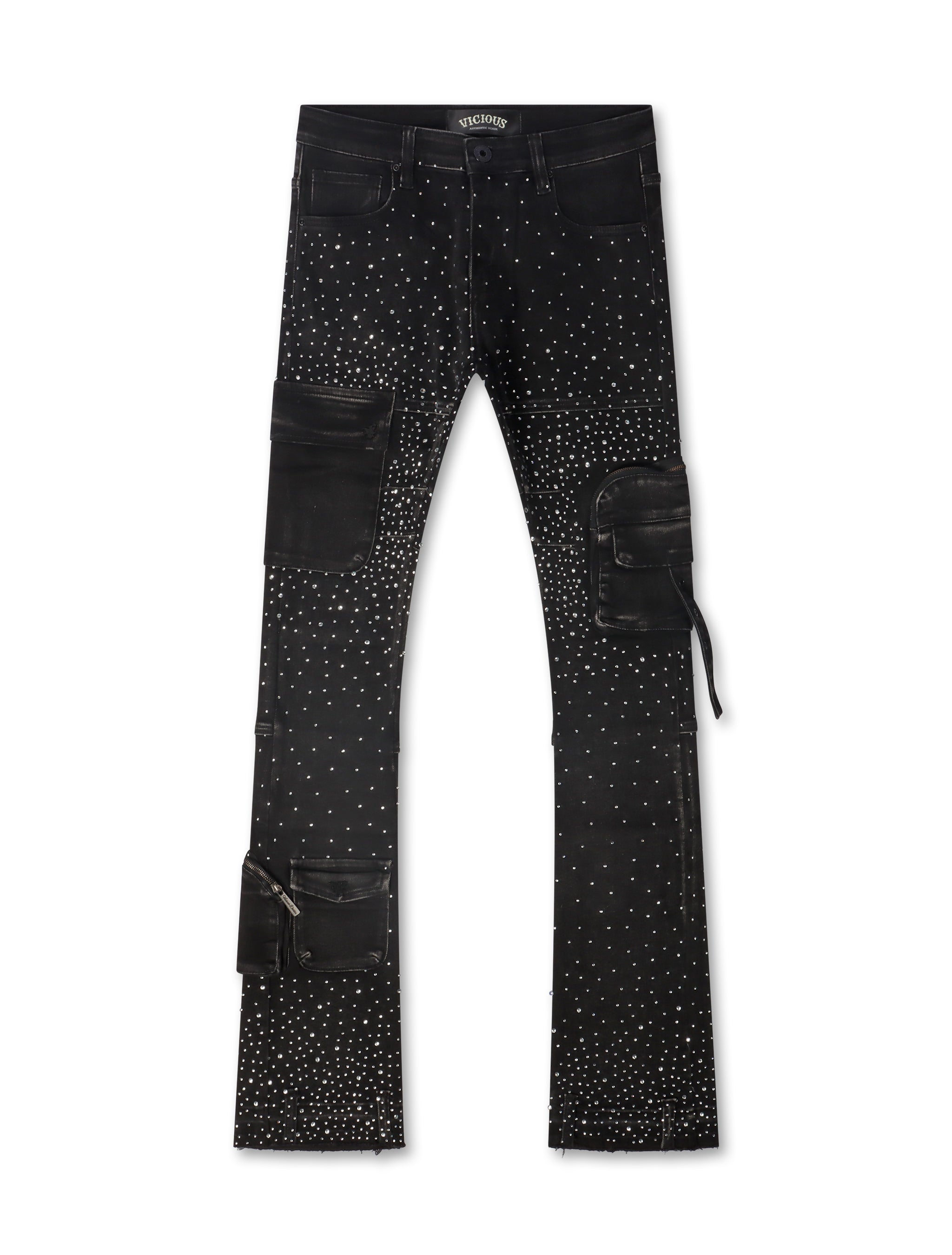 Jean en jean clouté Vicious avec strass - Noir