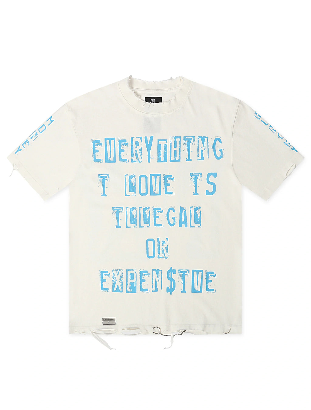 T-shirt Effiloché à la Main Everything I Love November Reign - Blanc